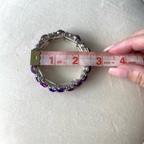 Rhinestone Purple blue crystal beaded bracelet stretch New NWT - Picture 9 of 11